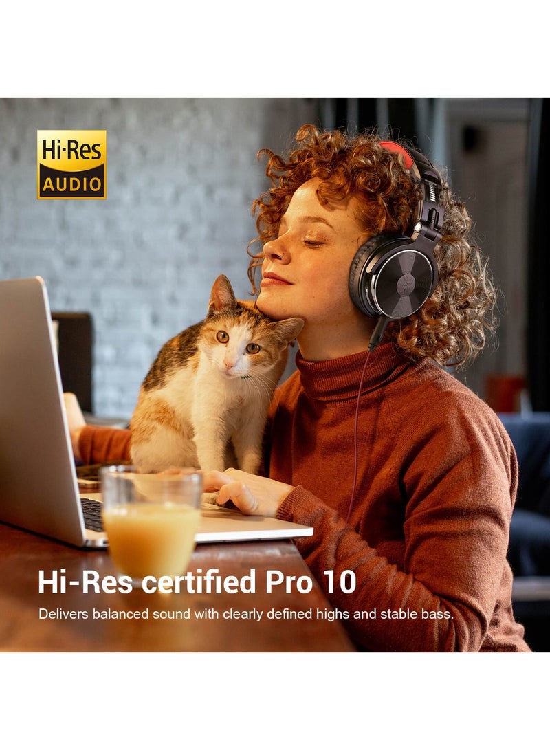 ون أوديو OneOdio Pro10 سماعات رأس سلكية مغلقة | سماعات ستوديو للمراقبة والمزج | دقة صوت عالية | جسيمات دافعة 50 مم | متوافقة مع لابتوب، كمبيوتر، غيتار، لوحة مفاتيح | جاك 1/4 إلى 3.5 مم - لون أحمر - Image 2